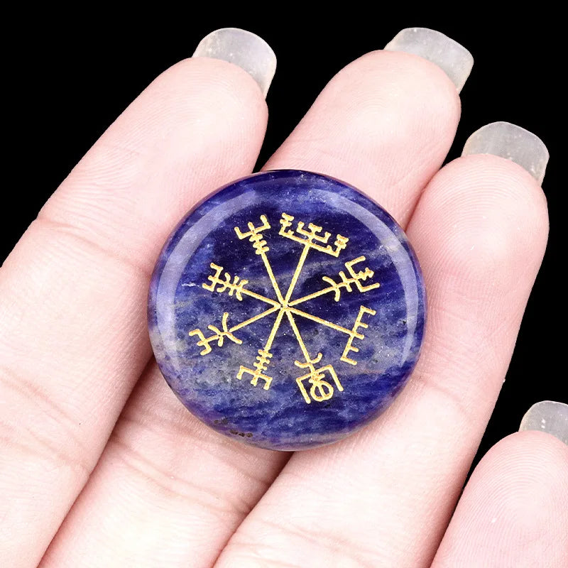Vegvisir Carving Crystal Stones Round for Energy Therapy Meditation Spiritual Home Decoration 25mm