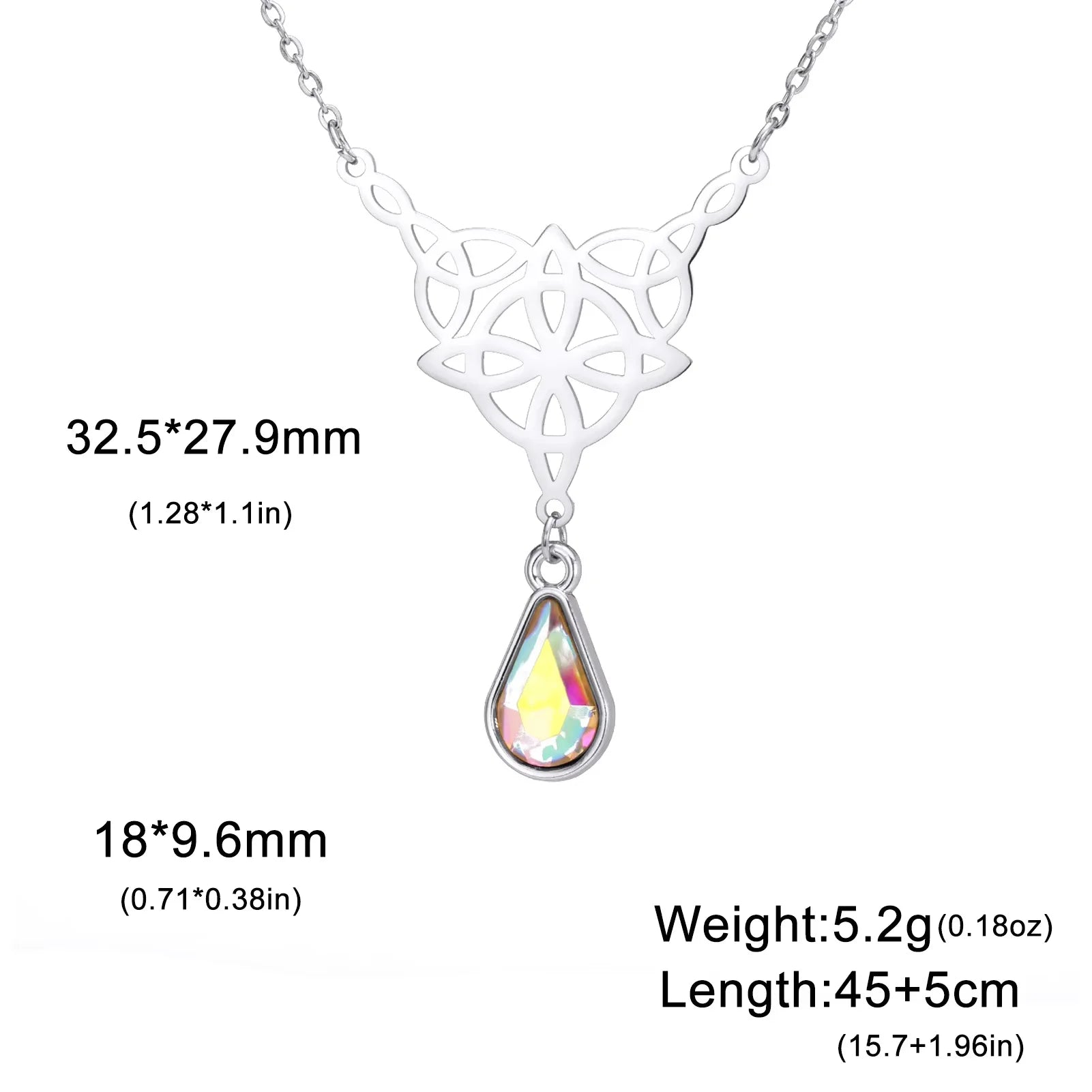 Witch Knot Necklace For Women Stainless Steel Hollow Celtic Knot Crystal Pendant Necklace