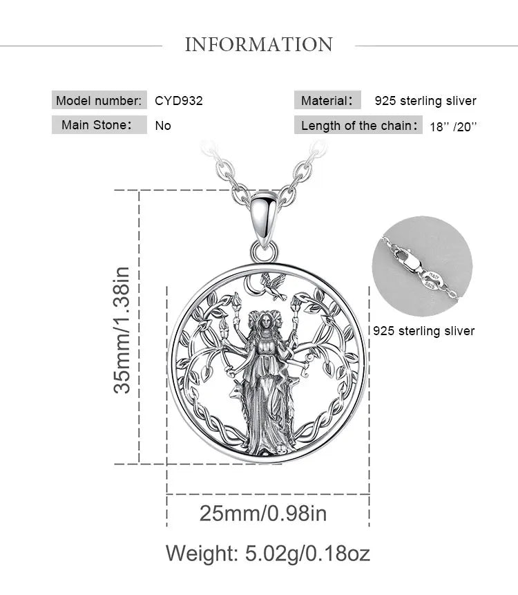 Eudora 925 Sterling Silver Triple Moon Goddess Necklace Hecate Amulet Pendant Triple Goddess Jewelry Personality Gift for Women