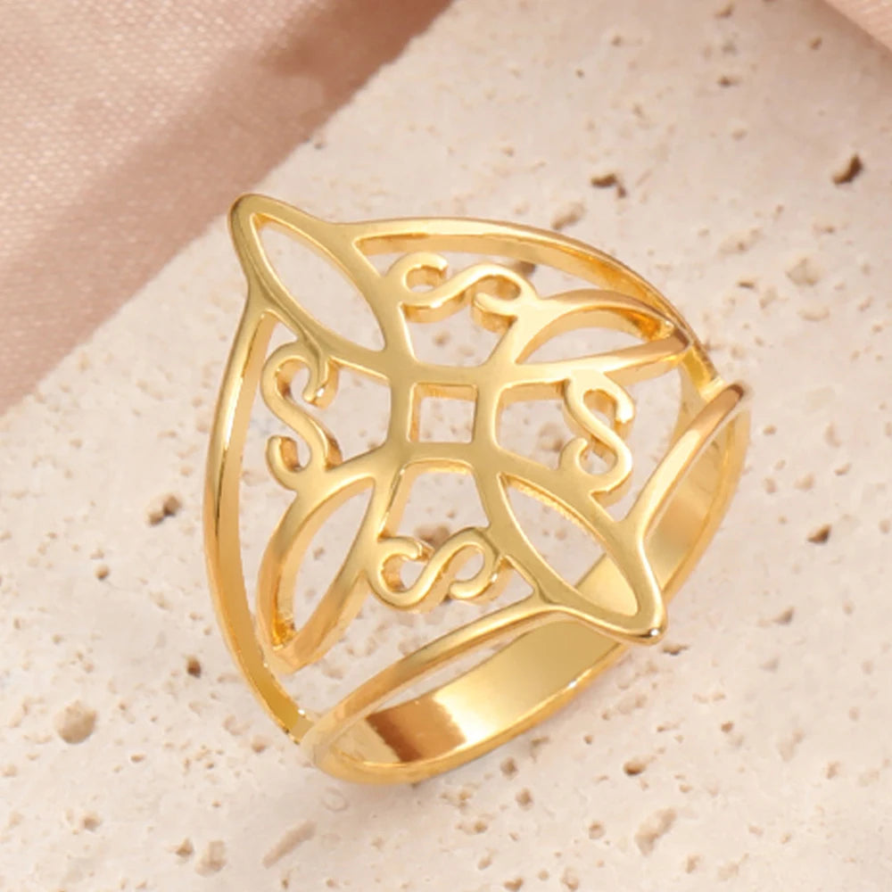 Witch Knot Stainless Steel Ring Wiccan Cross Celtics Knot Witchcraft Good Luck Protection