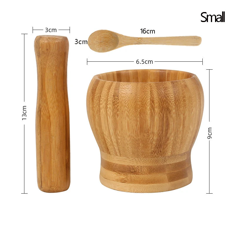 Traditional Bamboo Mortar and Pestle Set Garlic Grinder Herb Spice Masher Seasoning Crusher Kitchen Tool for Mash Spices Pepper Witchcraft Rituals