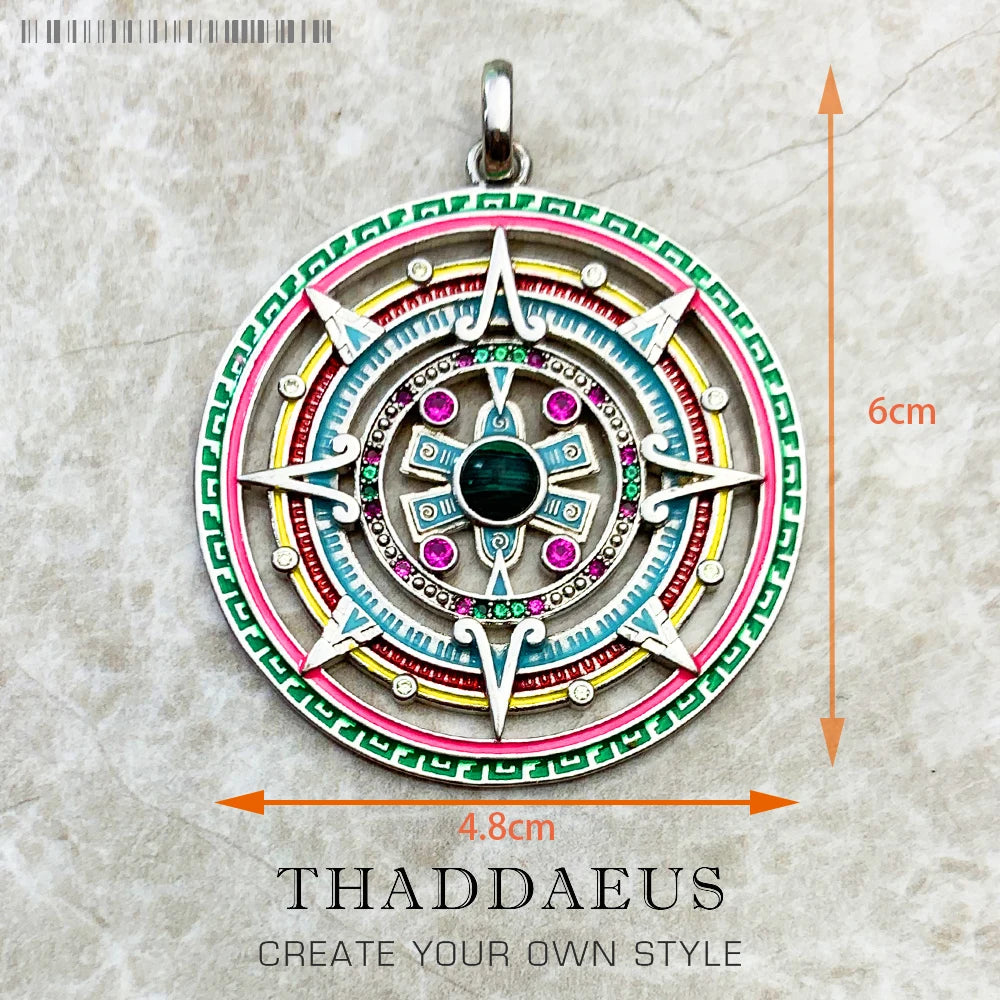 925 Sterling Silver Magical Amulet Mythical Aztec Compass Pendant Jewelry