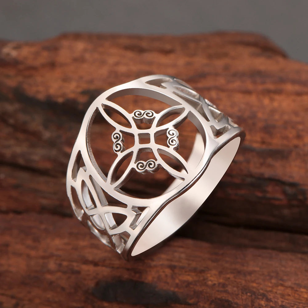 Witch Knot Stainless Steel Ring Wiccan Cross Celtics Knot Witchcraft Good Luck Protection