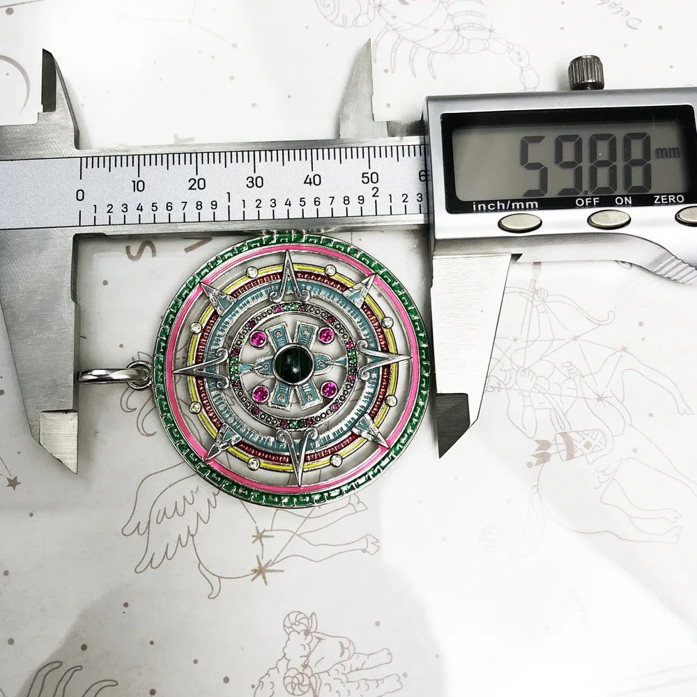 925 Sterling Silver Magical Amulet Mythical Aztec Compass Pendant Jewelry