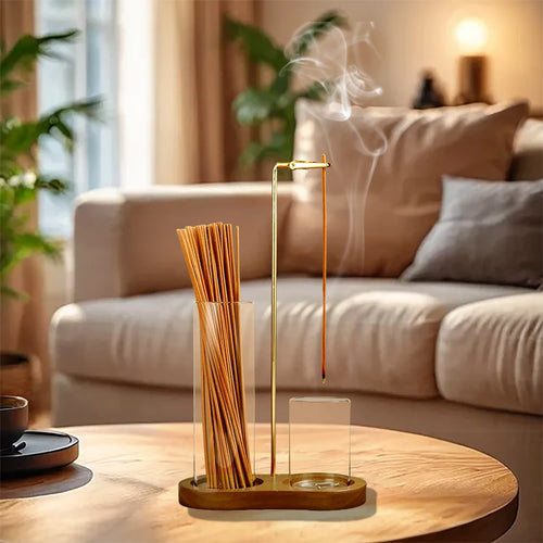 2 in 1 Incense Holder Incense Burner with Glass Ash Catcher and Incense Sticks Organizer for Meditation Yoga Spa