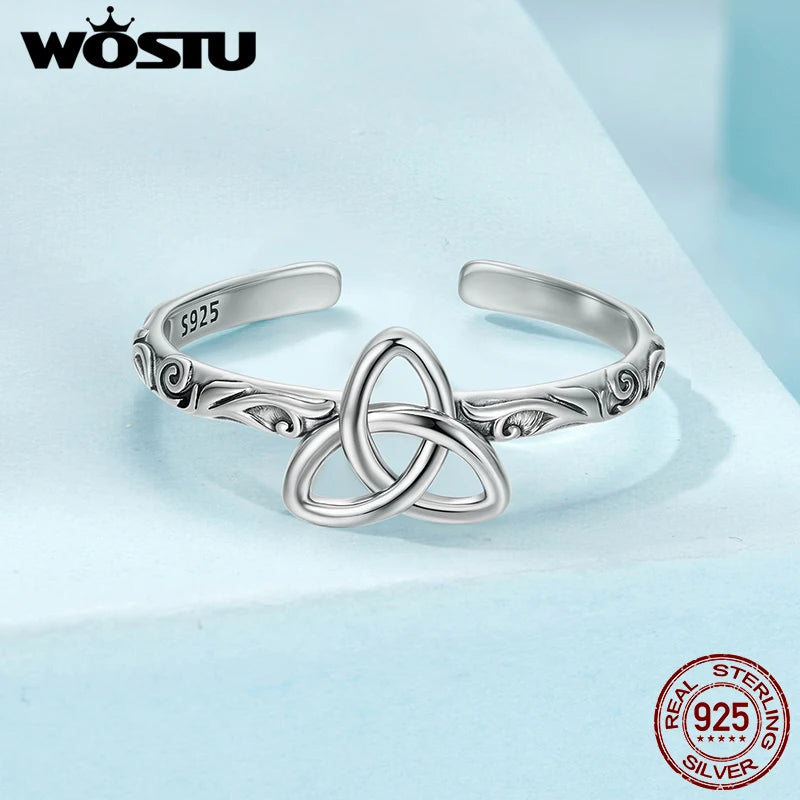925 Sterling Silver Vintage Celtic Knot Open Ring For Good Luck Witch Knot Adjustable Rings Amulet Jewelry