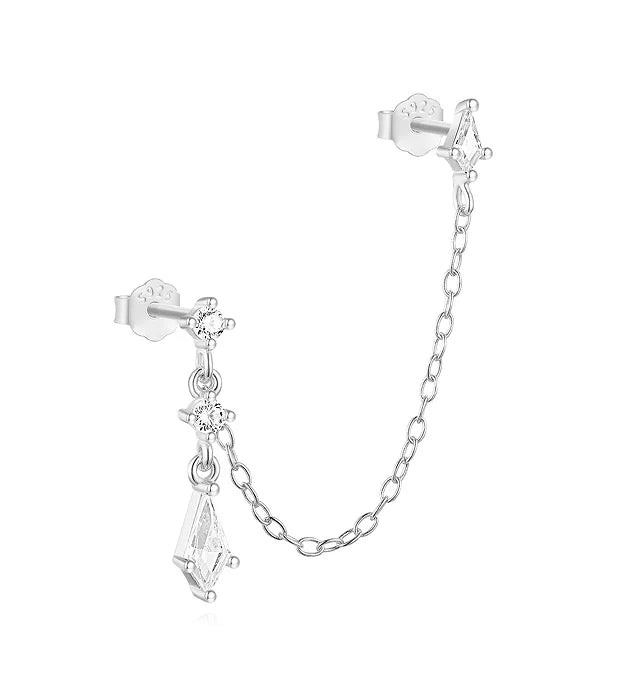 1PC 925 Sterling Silver Eight-pointed Star CZ Piercing Earring For Women Ins Tassel Chain Stud Earring Party Fine Jewelry