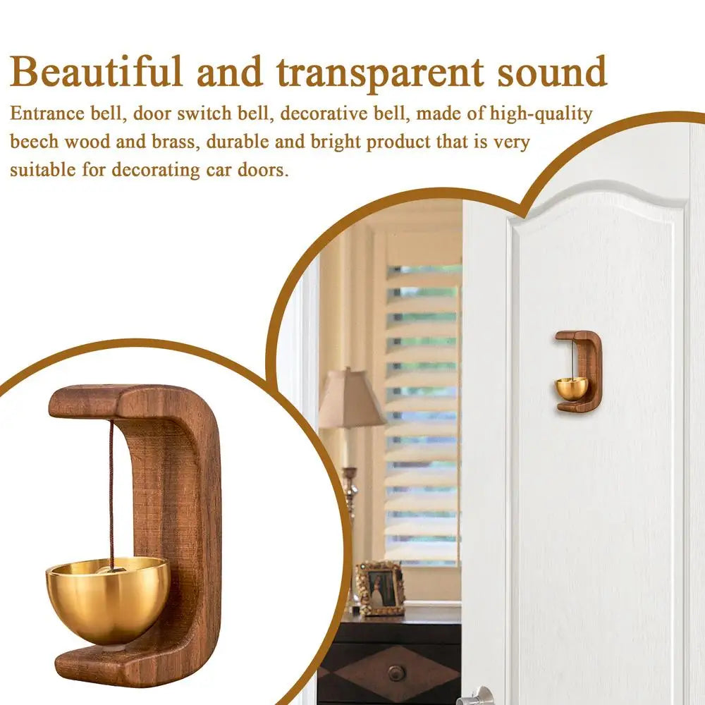 Wooden C Shaped Magnetic Brass Bell Wind Chime for Outdoors Door Bell Bells for Door Shopkeeper Bell Entry Chime Home Wind Bell