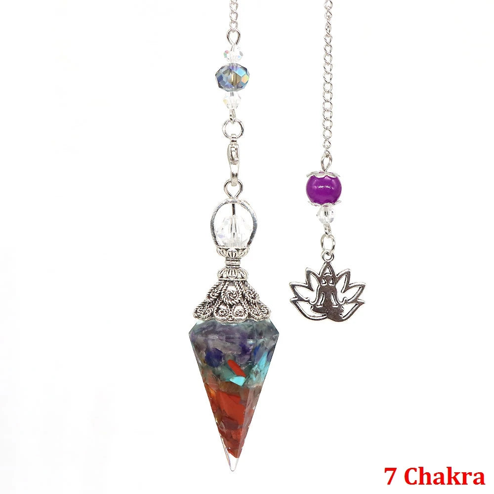 Natural Crystal Dowsing Pendulum Reiki Stone Chips Orgone Pendulums Hexagonal Pointed Reisin Spiritual Pendulo for Divination