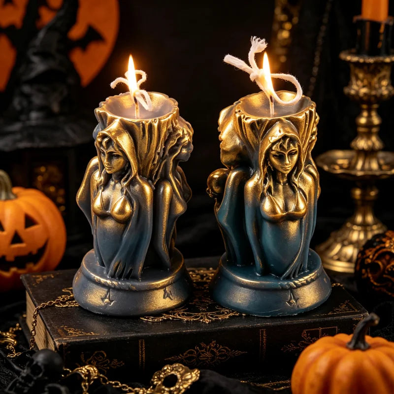 3D Triple Goddess Witch Silicone Candle Mold Maiden Mother Crone Mold for DIY Candle Soap Resin Halloween Witchcraft Ritual Home Decor