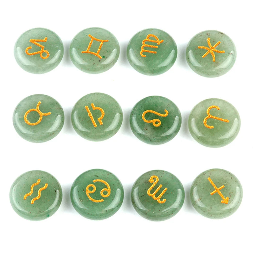 12 Constellations Themed Rune Spiritual Stones Zodiac Sign Reiki Healing Crystals Pocket Stones Natural Obsidian