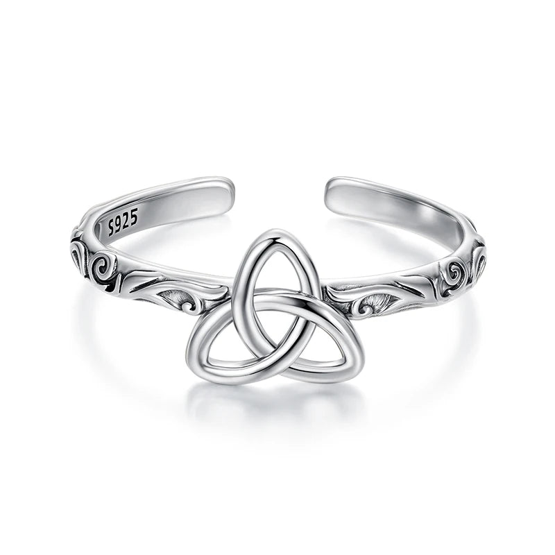 925 Sterling Silver Vintage Celtic Knot Open Ring For Good Luck Witch Knot Adjustable Rings Amulet Jewelry