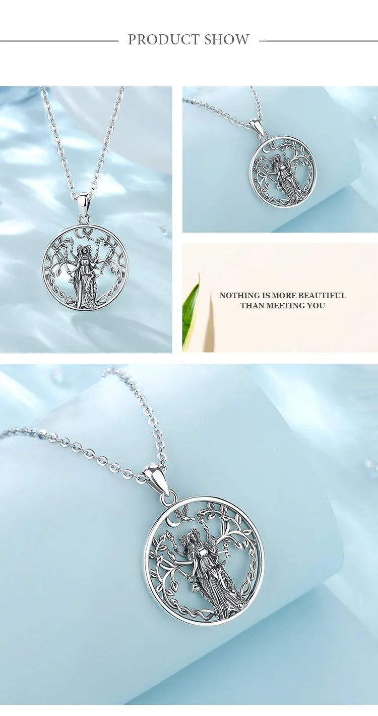 Eudora 925 Sterling Silver Triple Moon Goddess Necklace Hecate Amulet Pendant Triple Goddess Jewelry Personality Gift for Women