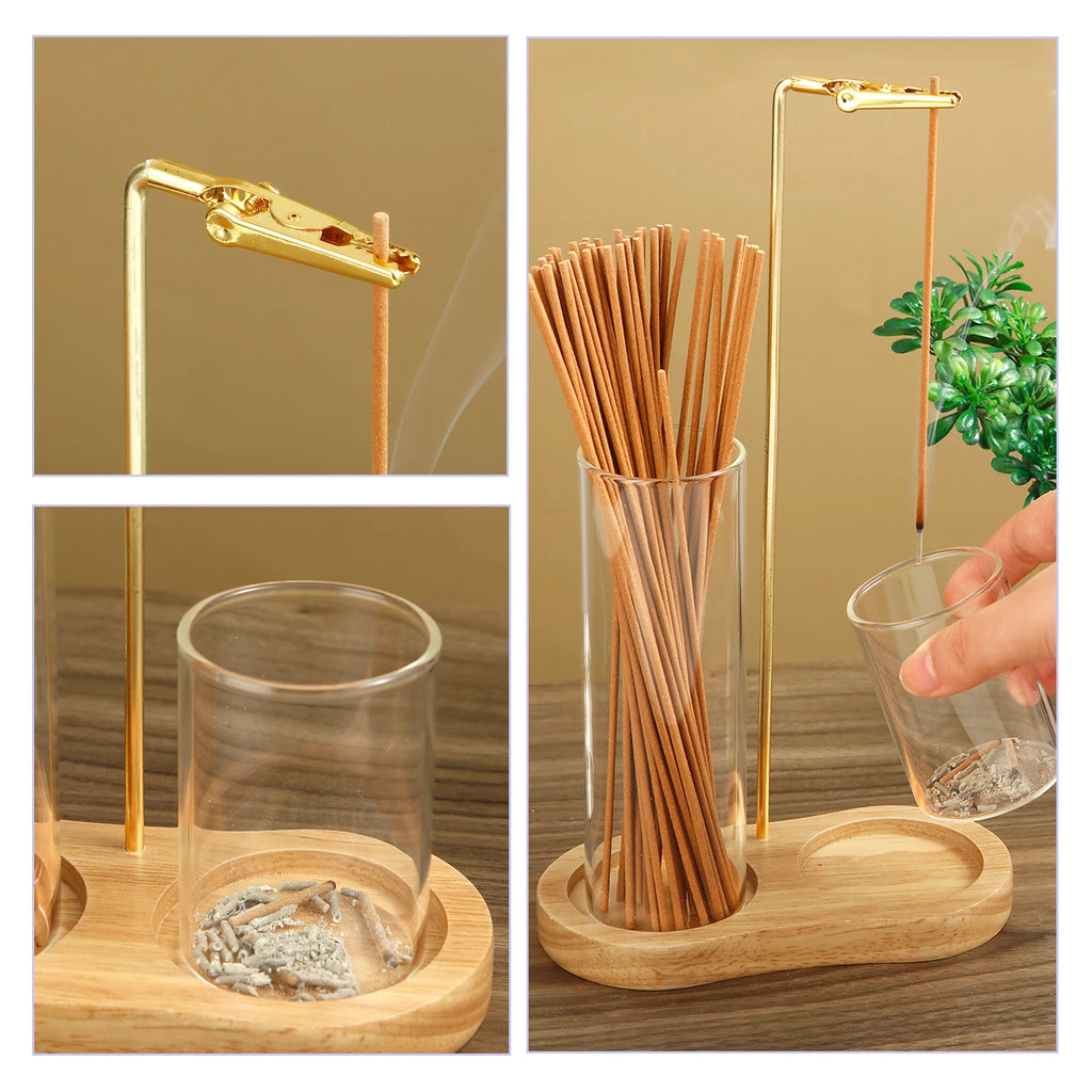2 in 1 Incense Holder Incense Burner with Glass Ash Catcher and Incense Sticks Organizer for Meditation Yoga Spa