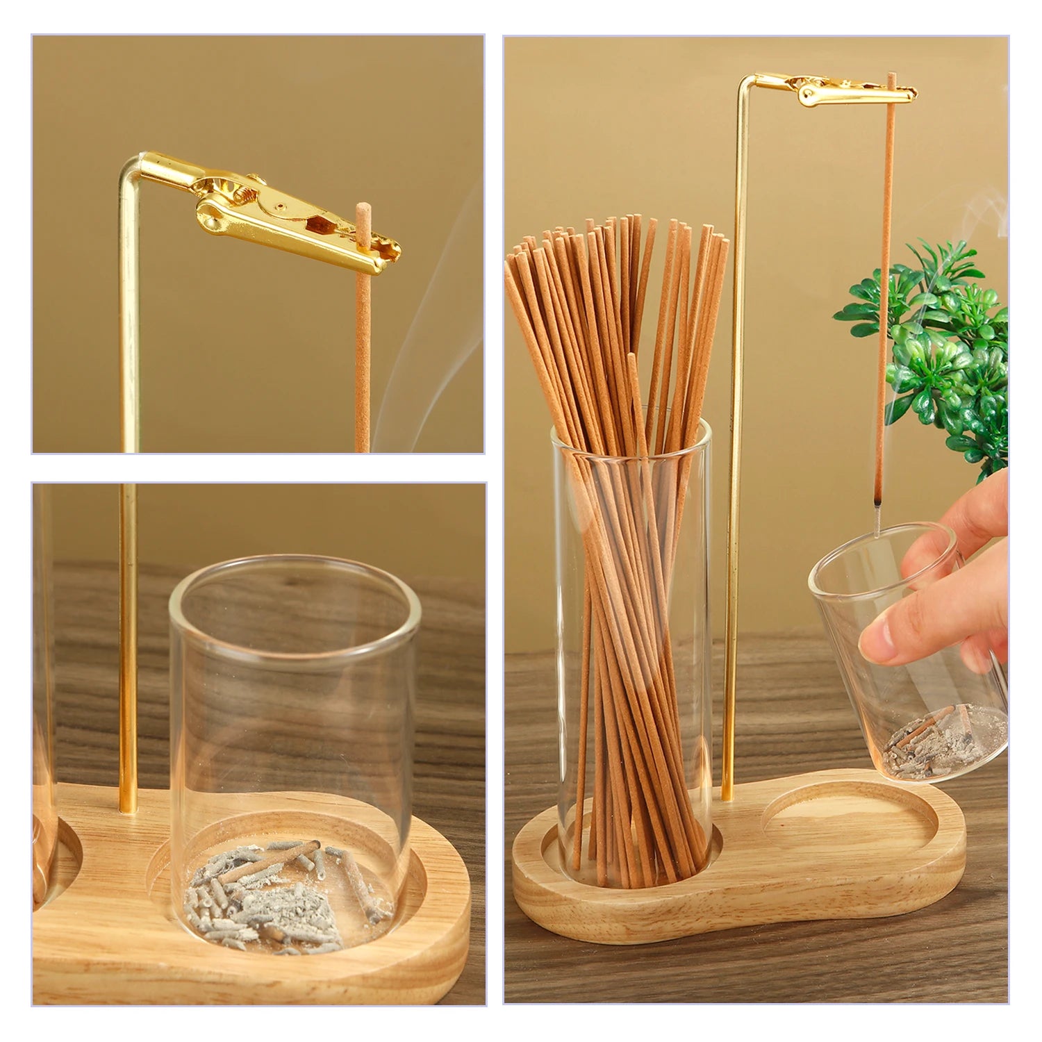 2 in 1 Incense Holder Incense Burner with Glass Ash Catcher and Incense Sticks Organizer for Meditation Yoga Spa