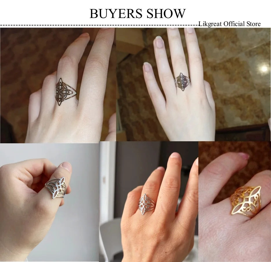 Witch Knot Stainless Steel Ring Wiccan Cross Celtics Knot Witchcraft Good Luck Protection