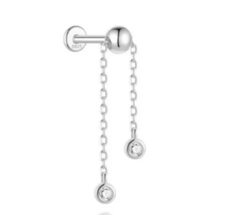 1PC 925 Sterling Silver Eight-pointed Star CZ Piercing Earring For Women Ins Tassel Chain Stud Earring Party Fine Jewelry