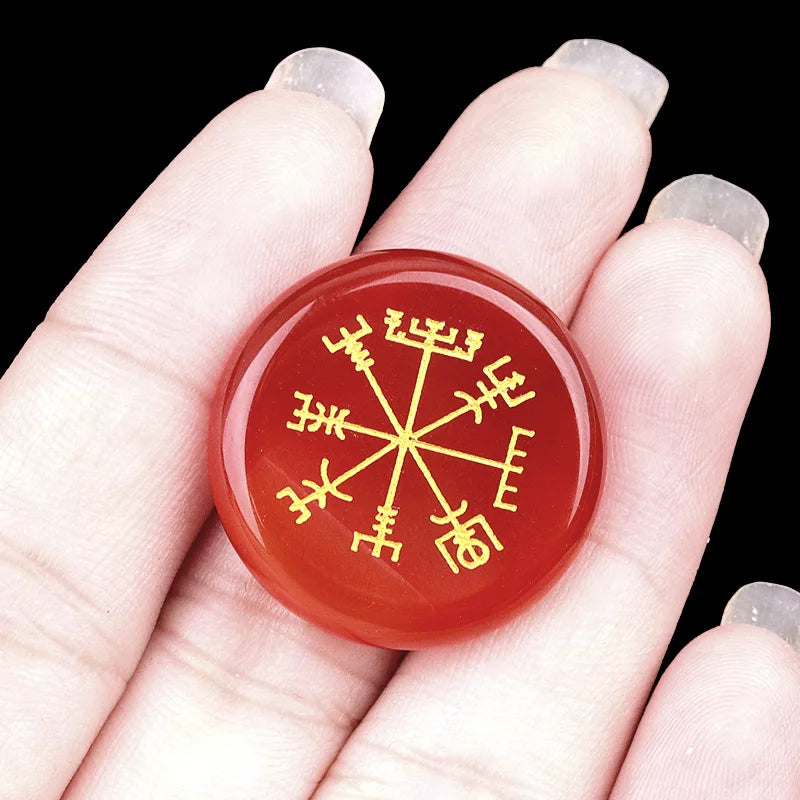 Vegvisir Carving Crystal Stones Round for Energy Therapy Meditation Spiritual Home Decoration 25mm