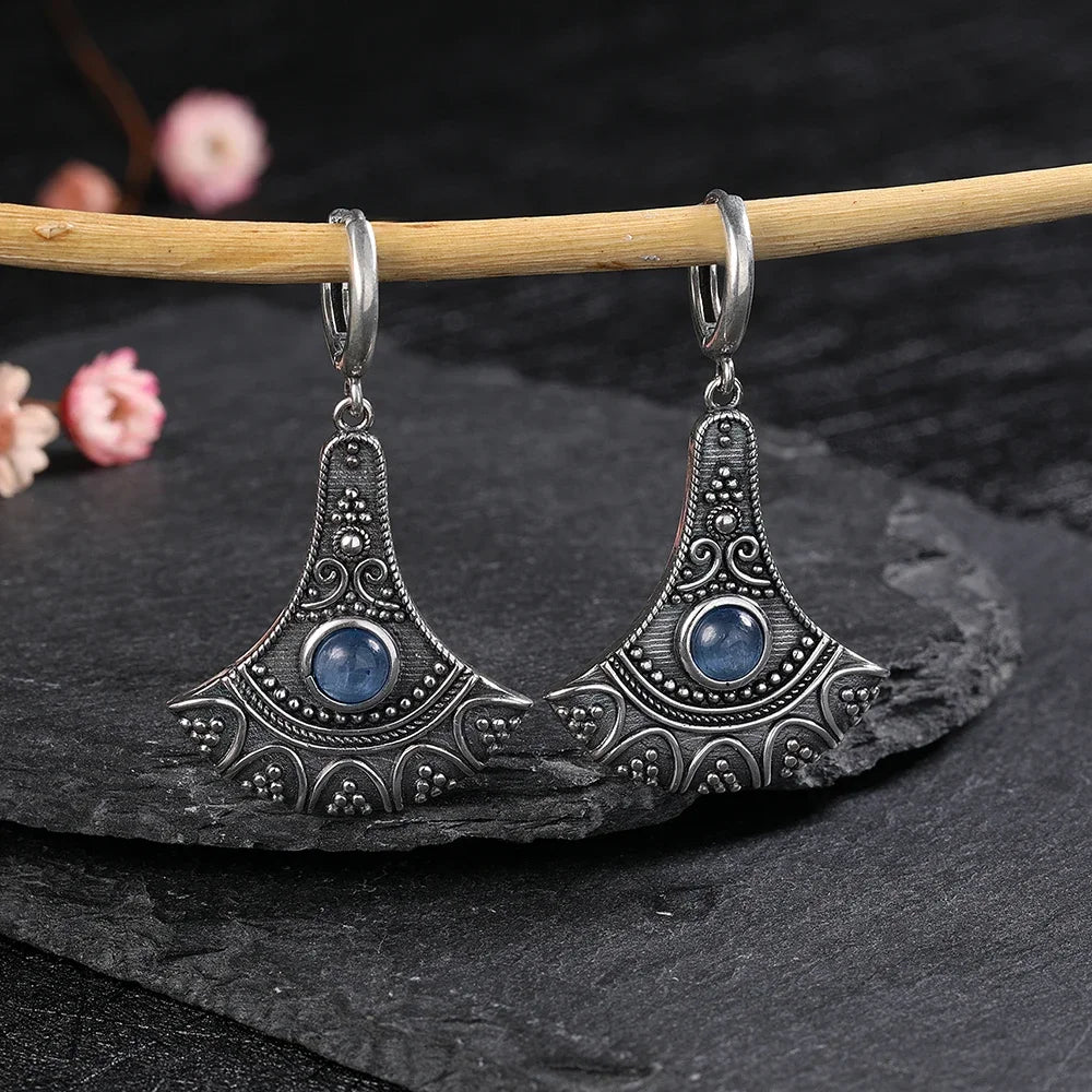 Long Natural Kyanite Earrings S925 Silver for Women