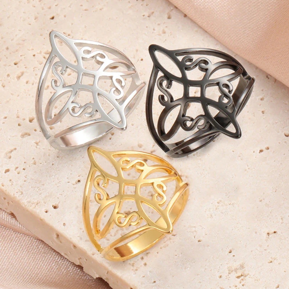 Witch Knot Stainless Steel Ring Wiccan Cross Celtics Knot Witchcraft Good Luck Protection