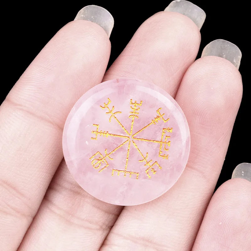 Vegvisir Carving Crystal Stones Round for Energy Therapy Meditation Spiritual Home Decoration 25mm