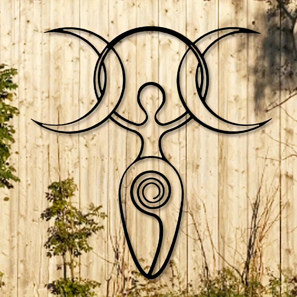 Triple Moon Metal Wall Art Sculpture Goddess Hanging Decor for Yoga Room Rustic Iron Statue 15.7x15 Inch Witchcraft Ritual