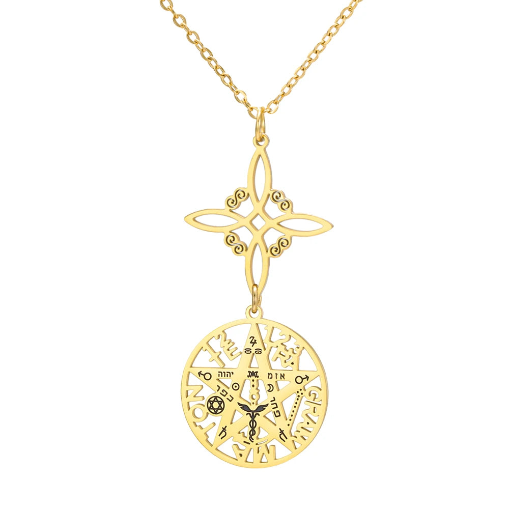 Witch Knot Pentagram  Necklace Stainless Steel Double Protection Jewerly