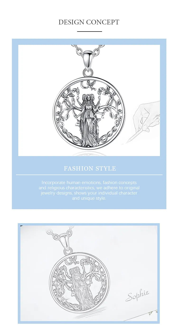 Eudora 925 Sterling Silver Triple Moon Goddess Necklace Hecate Amulet Pendant Triple Goddess Jewelry Personality Gift for Women