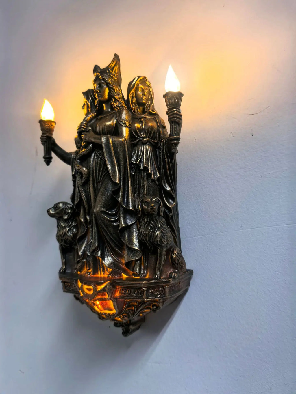 Hecate Wall Lamp Triple Goddess Three Headed Sculpture Archangel Michael Odin Statue Art Decor For Bedroom Living Room Witchcraft, Ritual