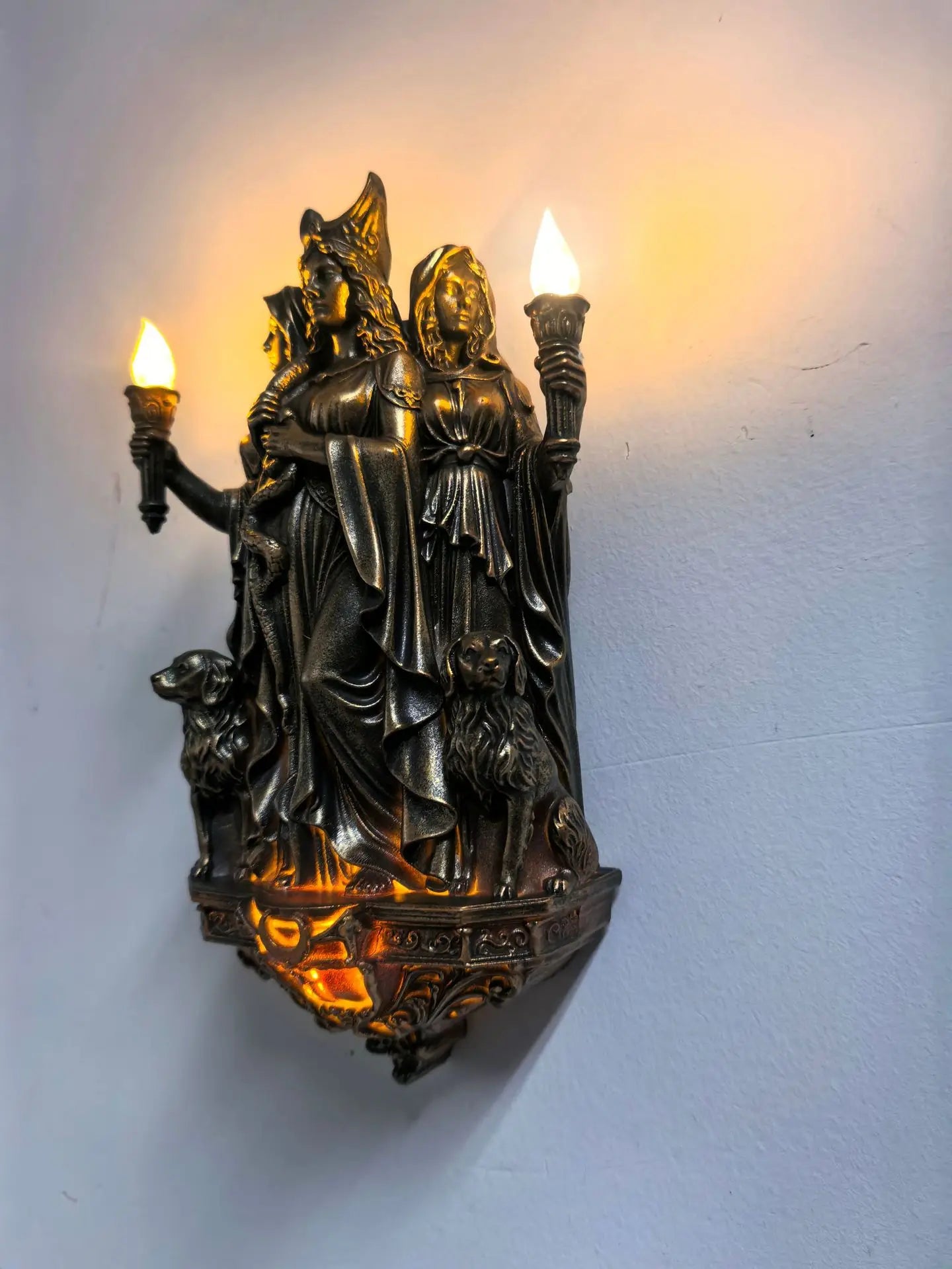 Hecate Wall Lamp Triple Goddess Three Headed Sculpture Archangel Michael Odin Statue Art Decor For Bedroom Living Room Witchcraft, Ritual