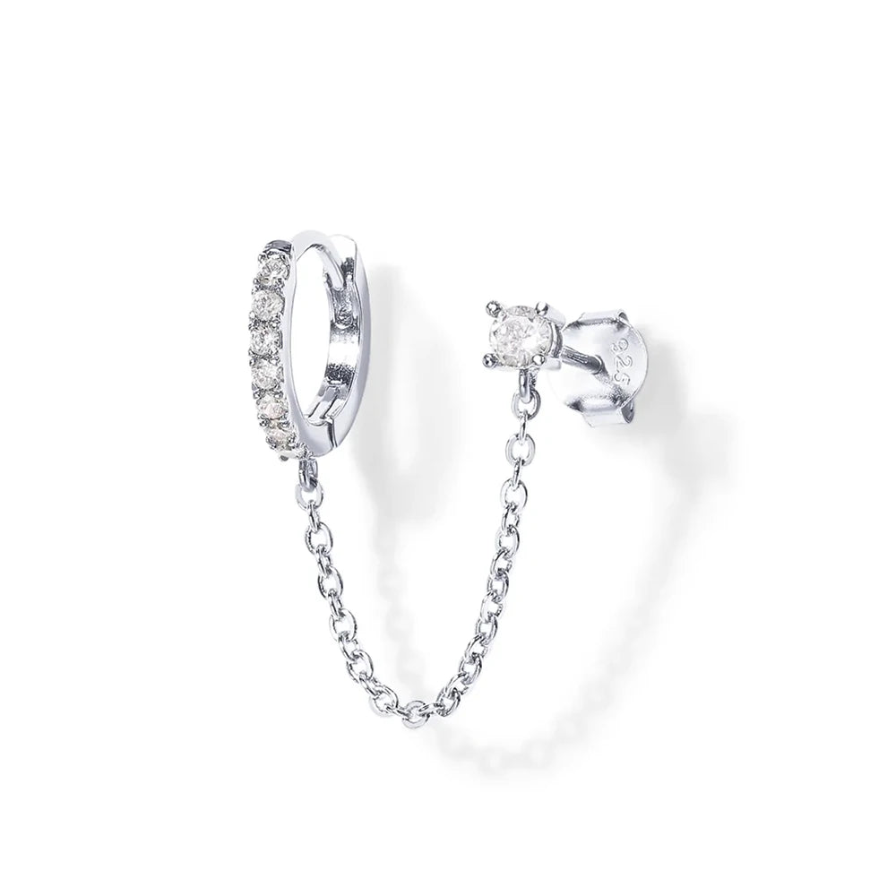 1PC 925 Sterling Silver Eight-pointed Star CZ Piercing Earring For Women Ins Tassel Chain Stud Earring Party Fine Jewelry