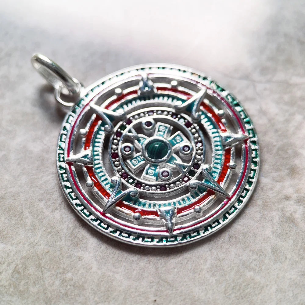 925 Sterling Silver Magical Amulet Mythical Aztec Compass Pendant Jewelry