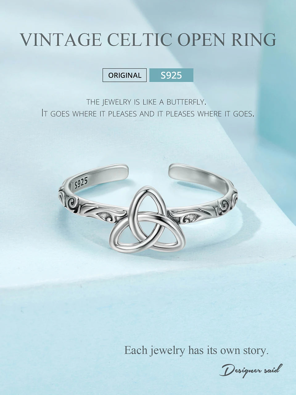 925 Sterling Silver Vintage Celtic Knot Open Ring For Good Luck Witch Knot Adjustable Rings Amulet Jewelry