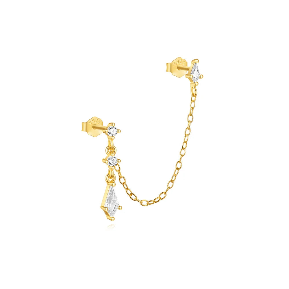1PC 925 Sterling Silver Eight-pointed Star CZ Piercing Earring For Women Ins Tassel Chain Stud Earring Party Fine Jewelry