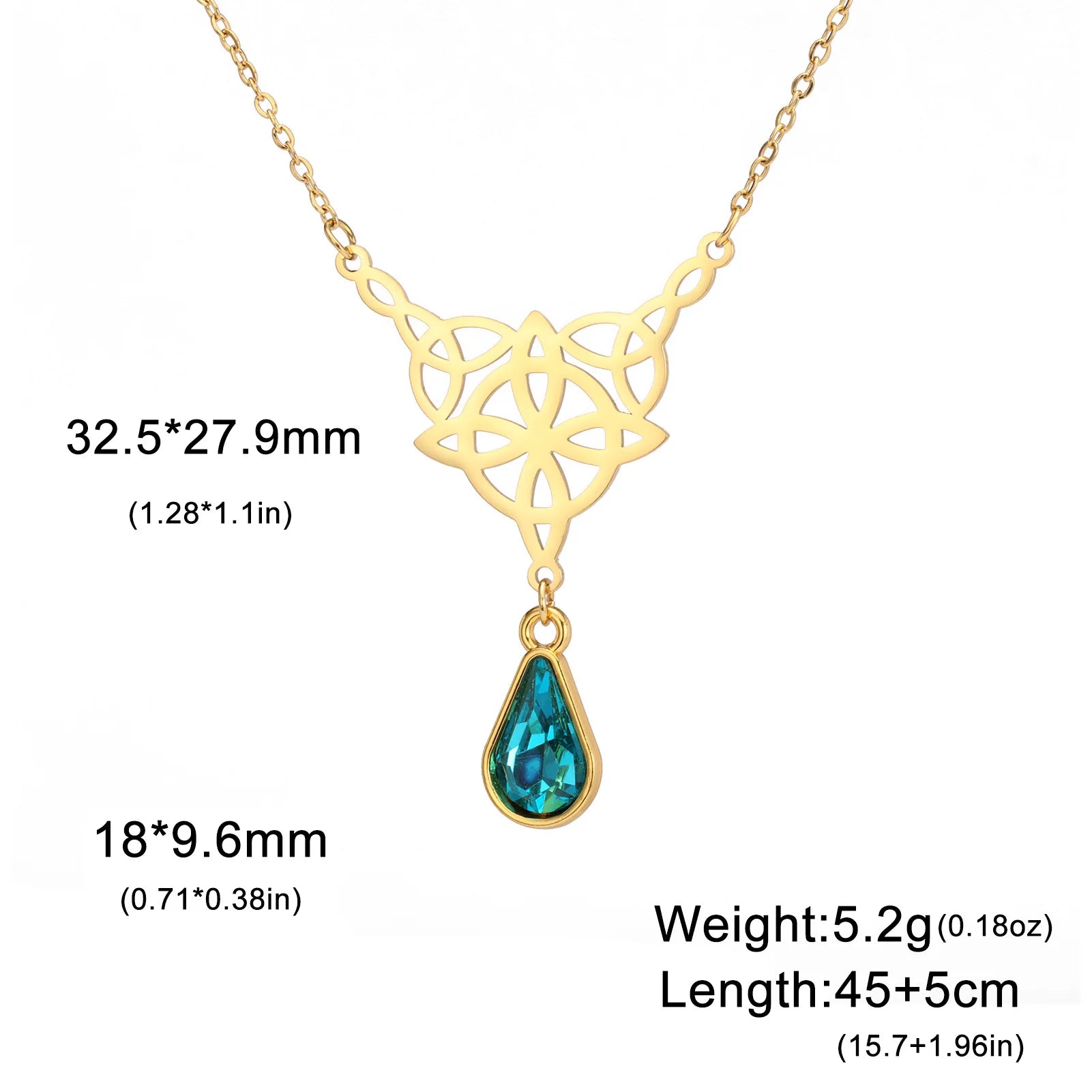 Witch Knot Necklace For Women Stainless Steel Hollow Celtic Knot Crystal Pendant Necklace