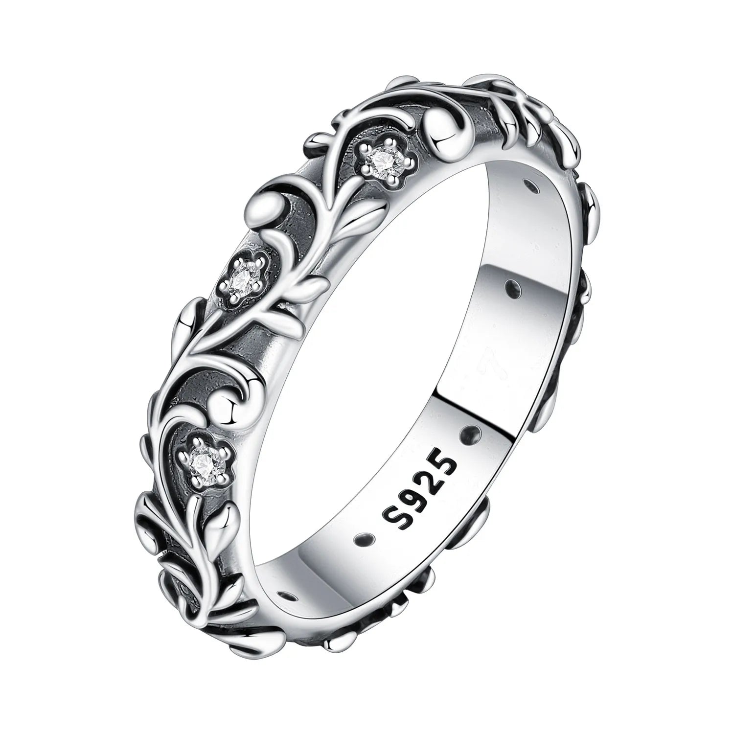 S925 Sterling Silver Vintage Pattern Closed Ring For Women