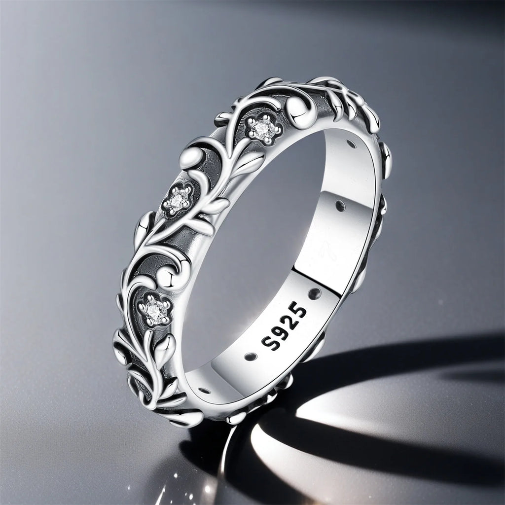 S925 Sterling Silver Vintage Pattern Closed Ring For Women