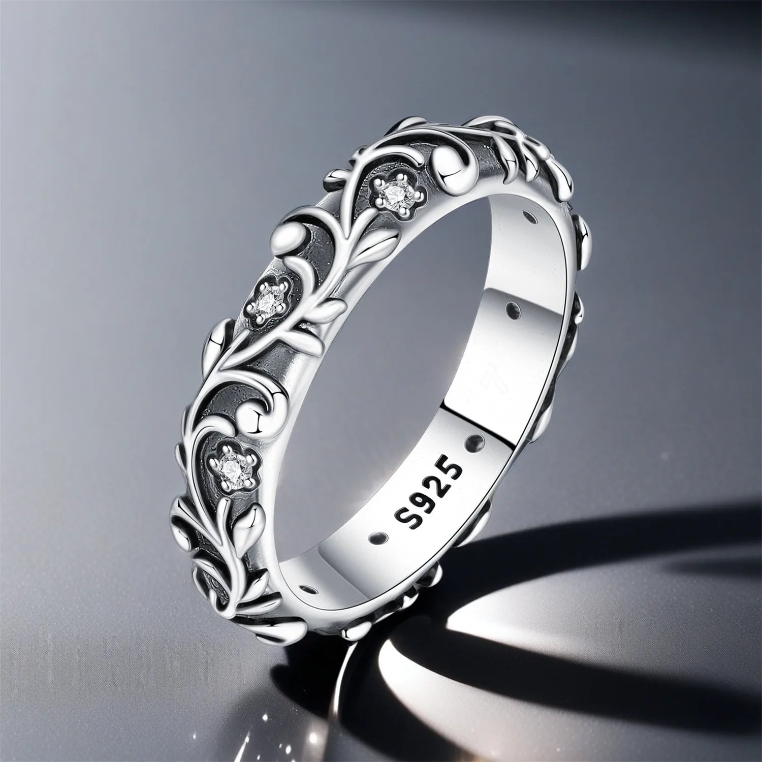 S925 Sterling Silver Vintage Pattern Closed Ring For Women