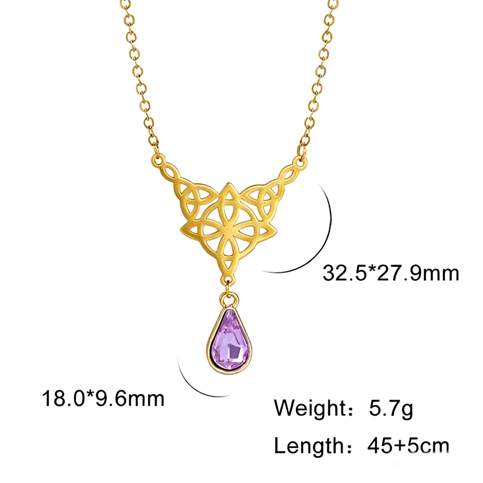 Witch Knot Necklace For Women Stainless Steel Hollow Celtic Knot Crystal Pendant Necklace