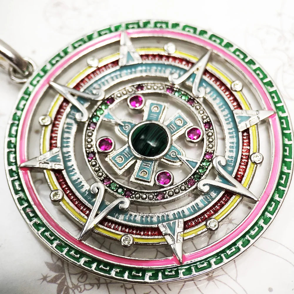 925 Sterling Silver Magical Amulet Mythical Aztec Compass Pendant Jewelry