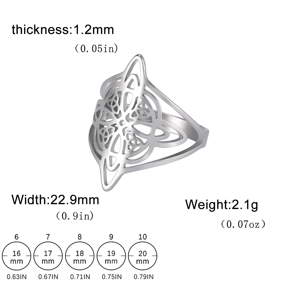Witch Knot Stainless Steel Ring Wiccan Cross Celtics Knot Witchcraft Good Luck Protection