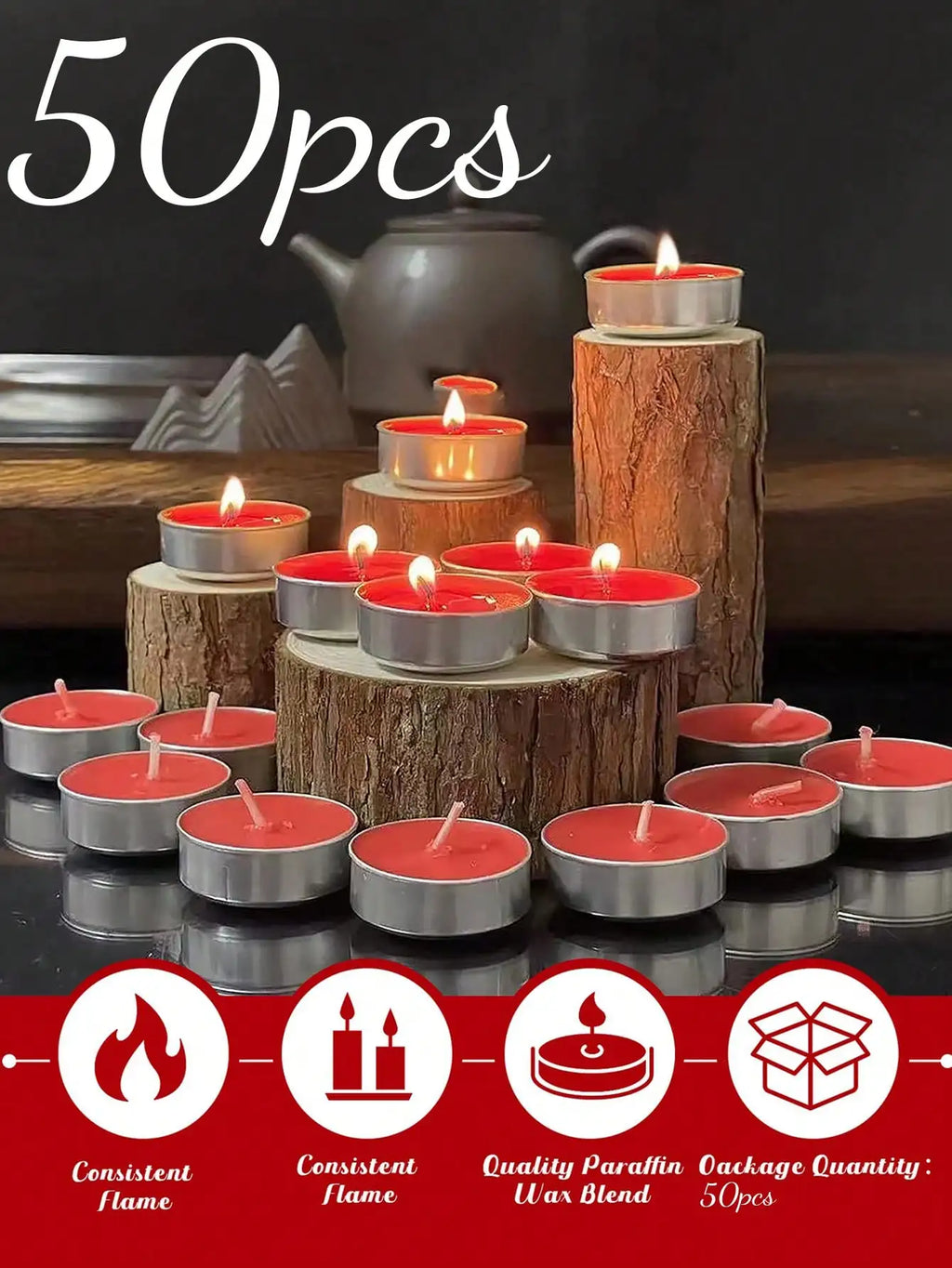 50PCS of Smokeless Tea Candles for Witchcraft, Rituals, Wedding, Birthday, Odorless Floating Wax, Bulk Wholesale