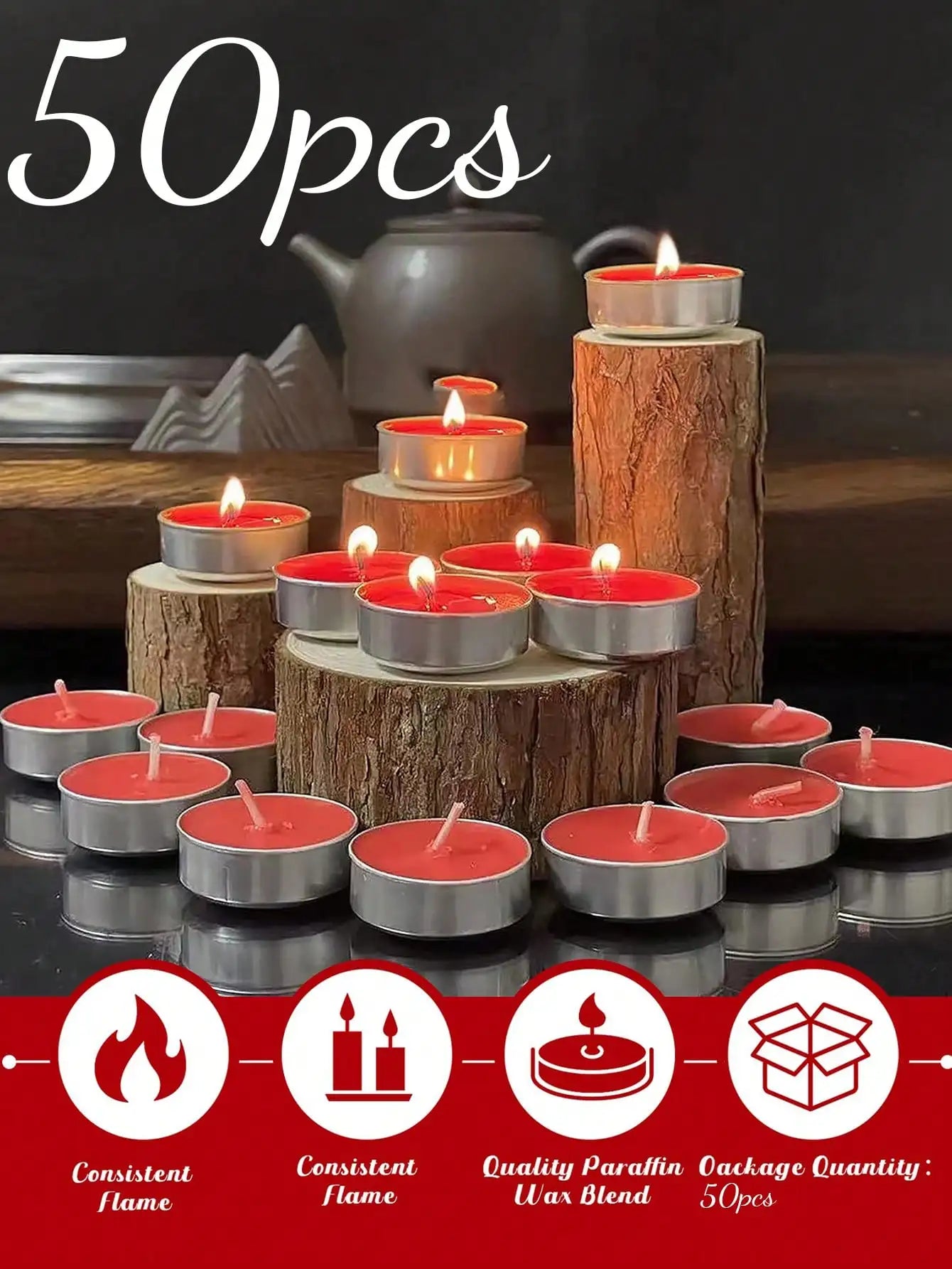 50PCS of Smokeless Tea Candles for Witchcraft, Rituals, Wedding, Birthday, Odorless Floating Wax, Bulk Wholesale