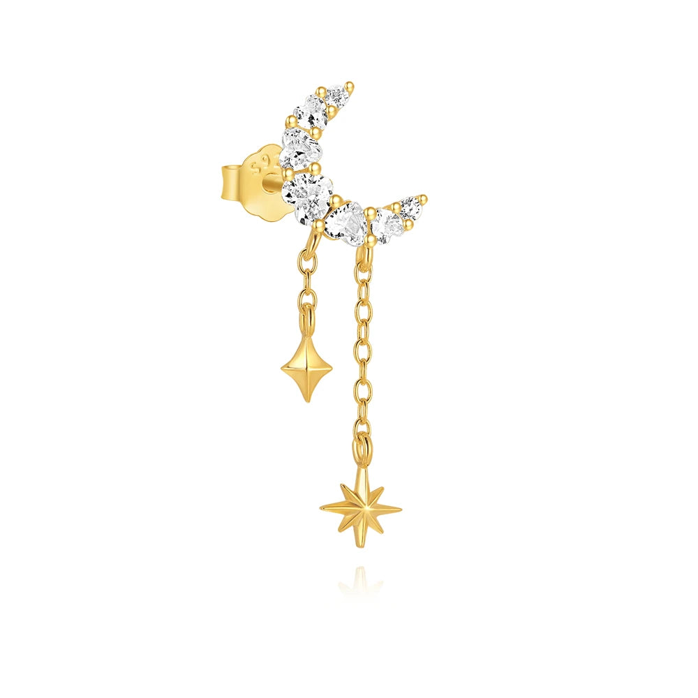 1PC 925 Sterling Silver Eight-pointed Star CZ Piercing Earring For Women Ins Tassel Chain Stud Earring Party Fine Jewelry