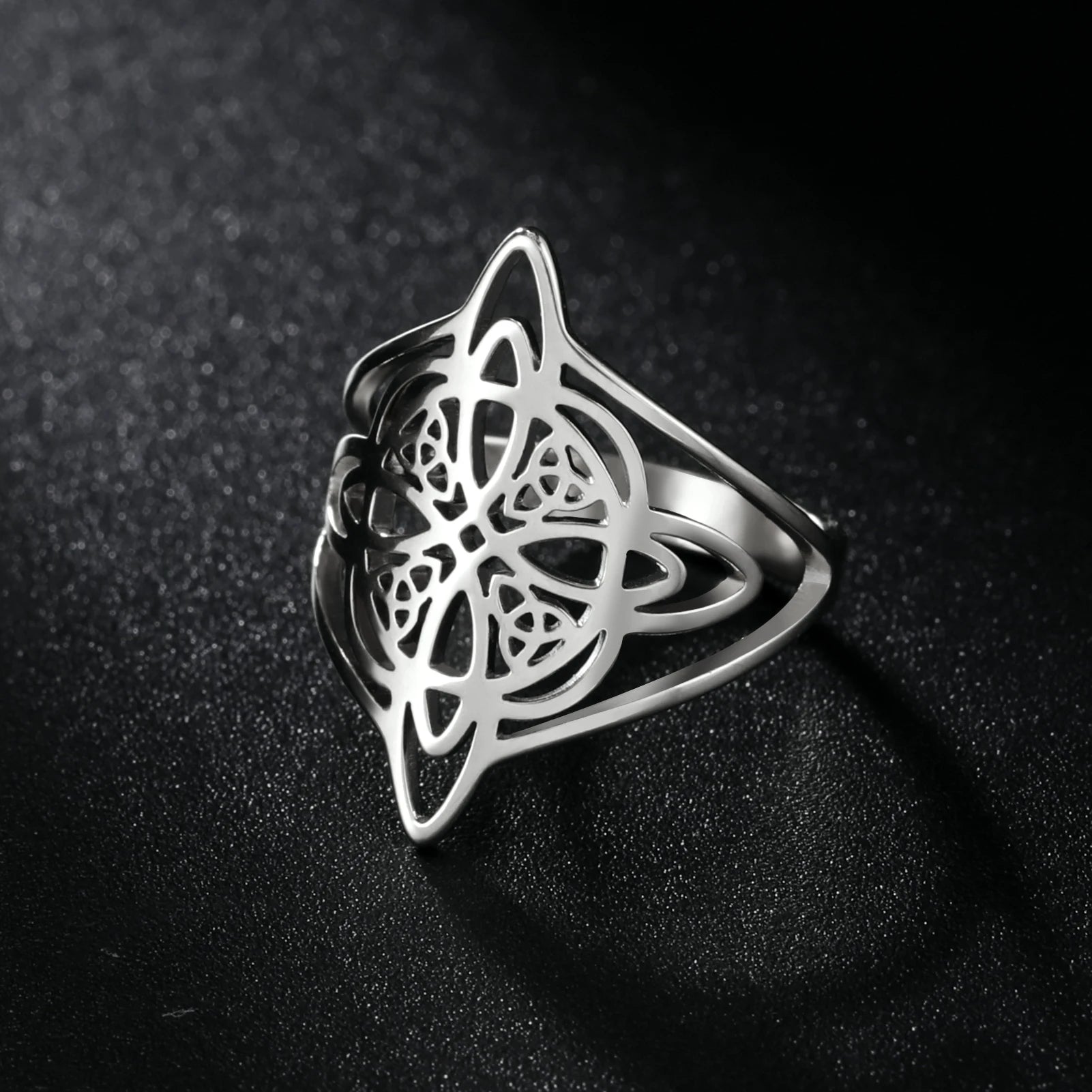 Witch Knot Stainless Steel Ring Wiccan Cross Celtics Knot Witchcraft Good Luck Protection