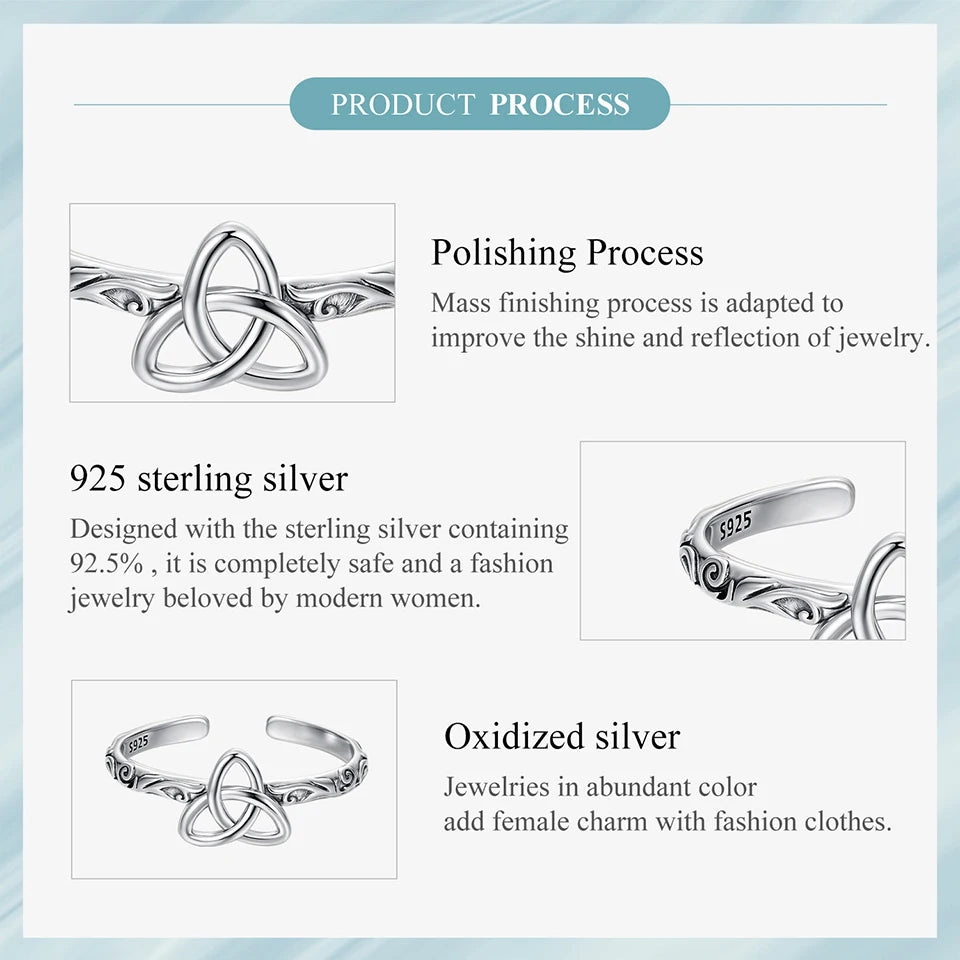 925 Sterling Silver Vintage Celtic Knot Open Ring For Good Luck Witch Knot Adjustable Rings Amulet Jewelry