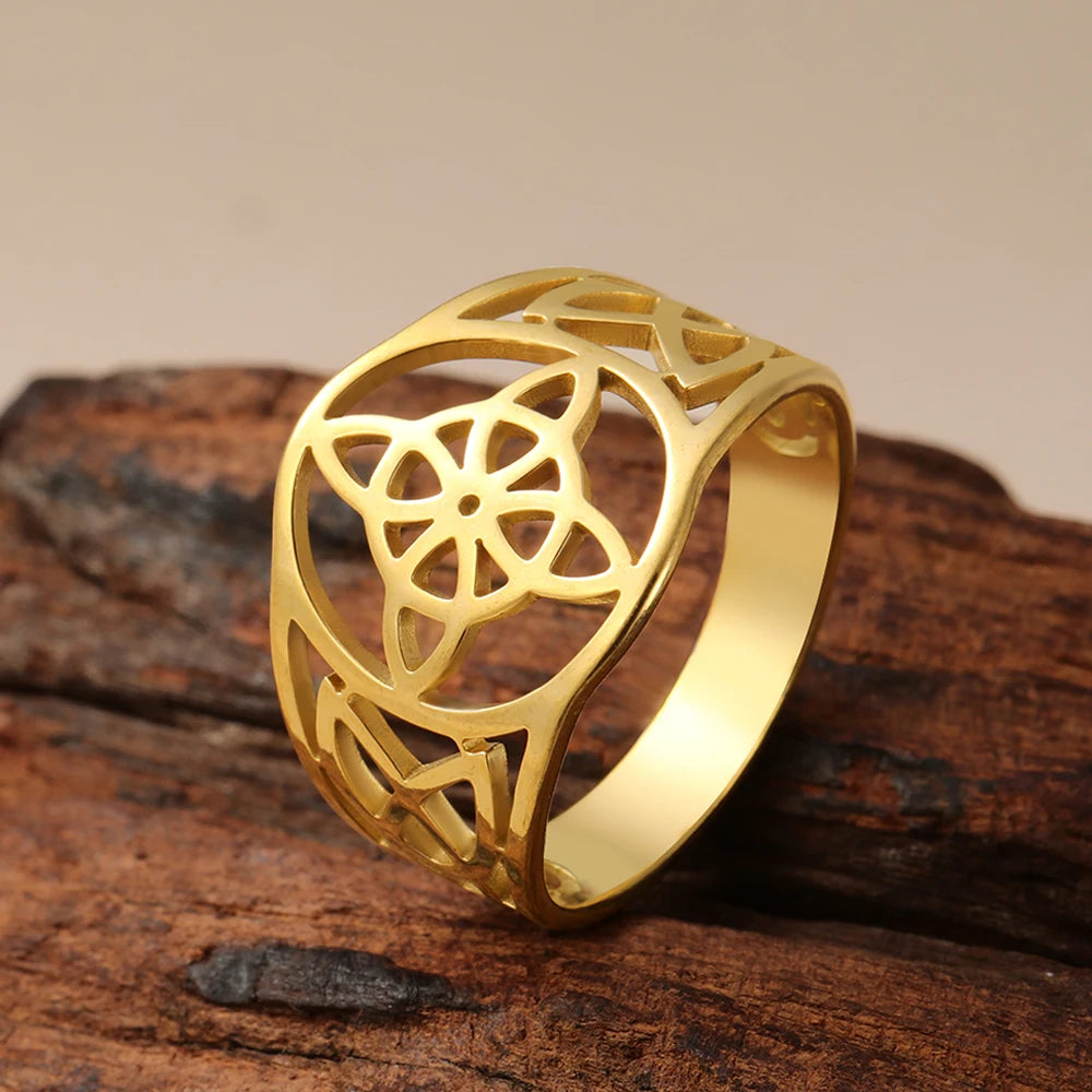 Witch Knot Stainless Steel Ring Wiccan Cross Celtics Knot Witchcraft Good Luck Protection