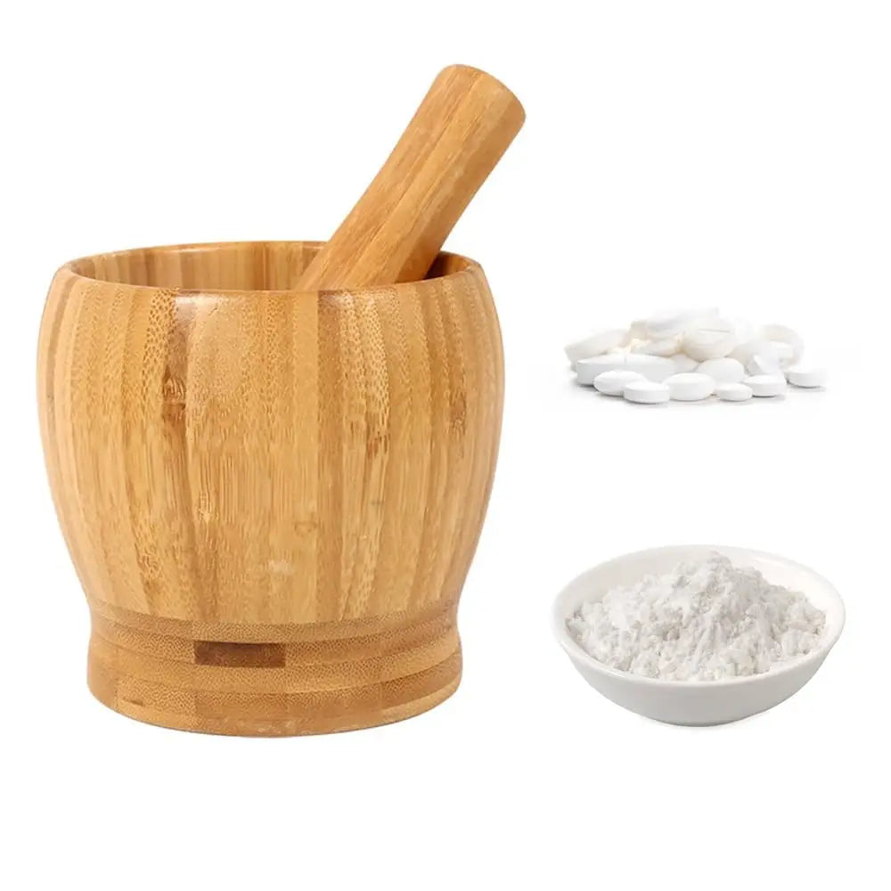 Traditional Bamboo Mortar and Pestle Set Garlic Grinder Herb Spice Masher Seasoning Crusher Kitchen Tool for Mash Spices Pepper Witchcraft Rituals