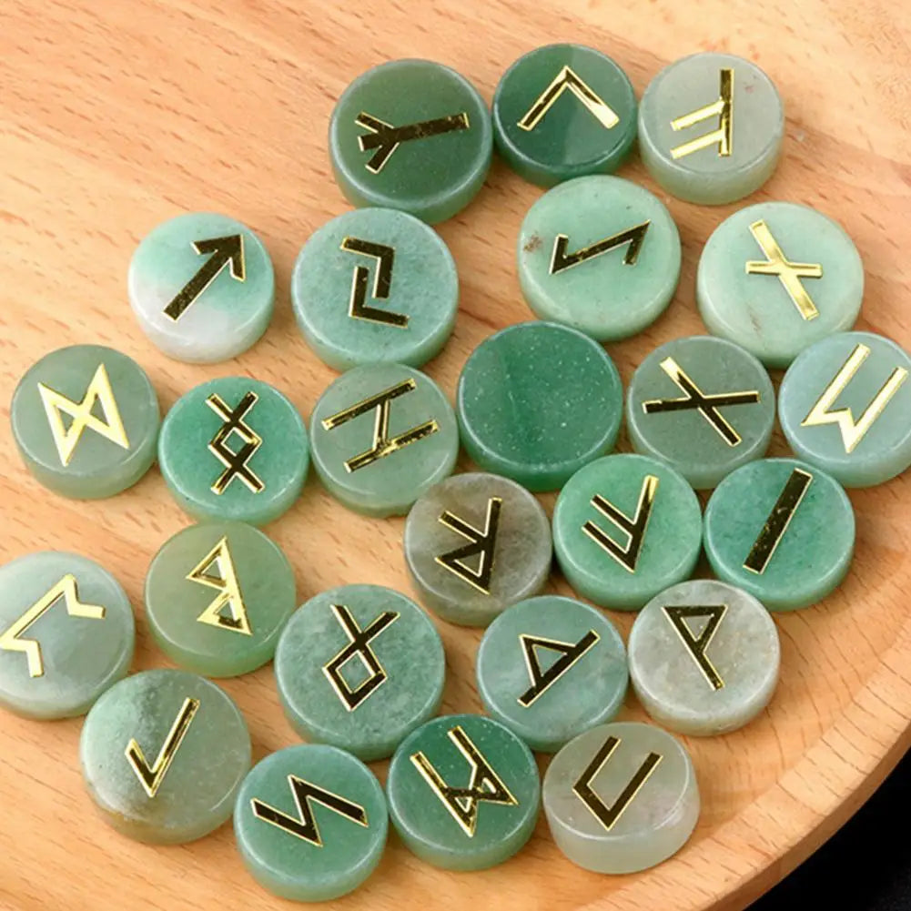 25Pcs/Set Natural Crystal Agate Rune Stones Divination Meditation Rituals Witchcraft