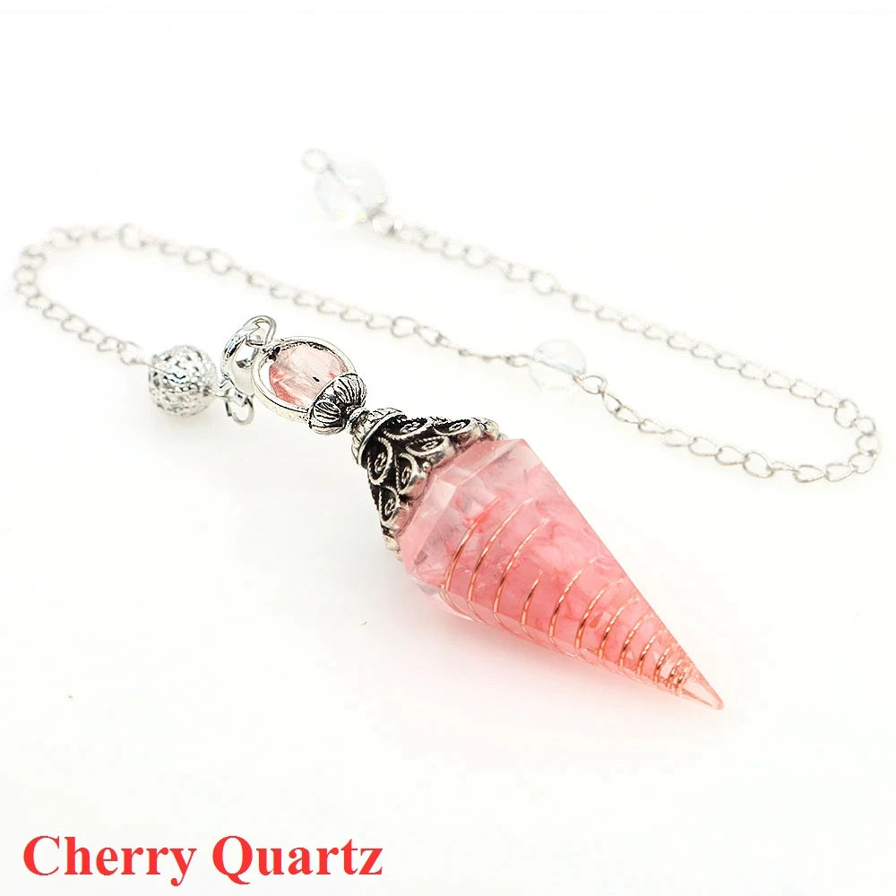 Natural Crystal Dowsing Pendulum Reiki Stone Chips Orgone Pendulums Hexagonal Pointed Reisin Spiritual Pendulo for Divination